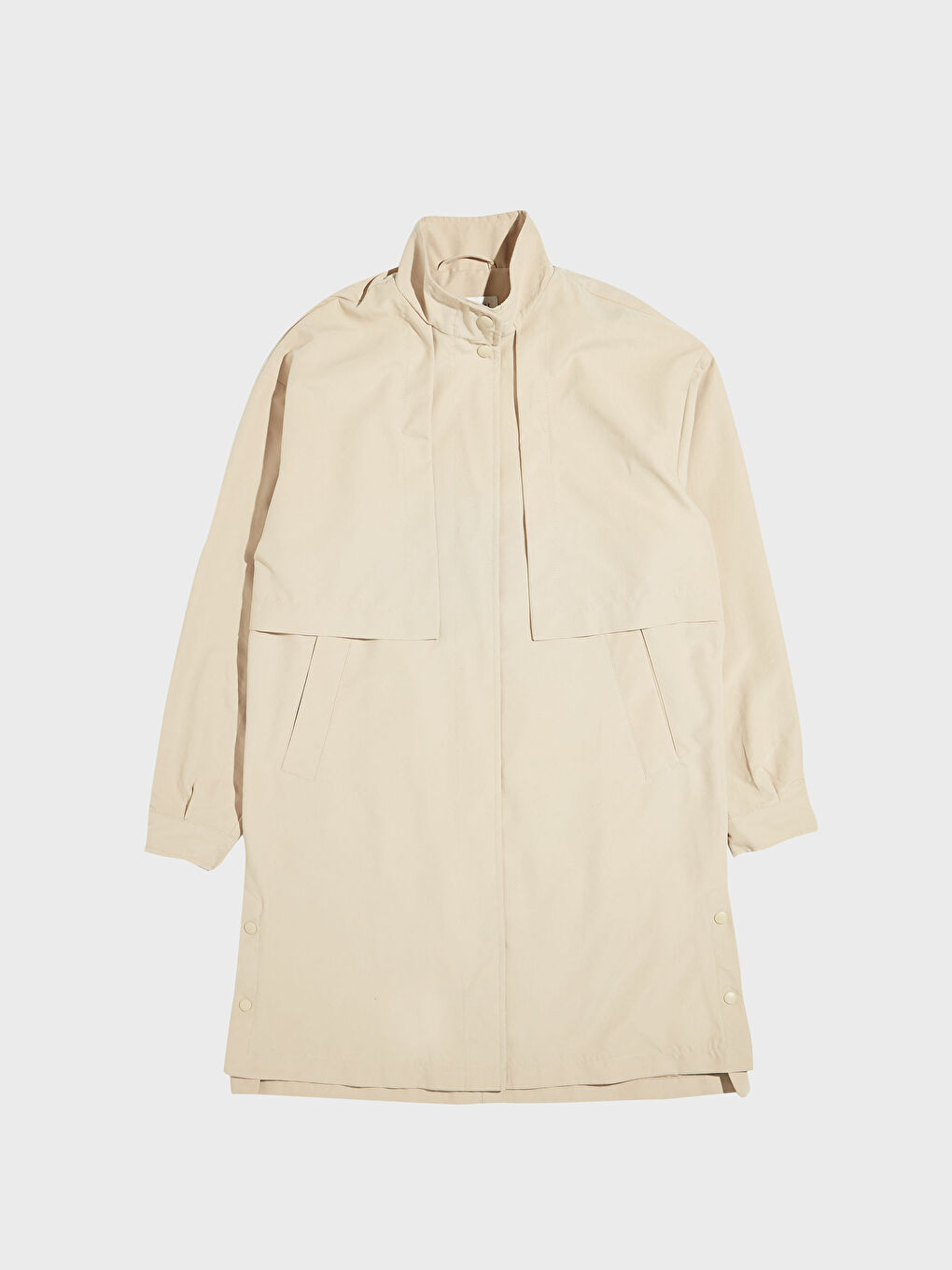 Stand Collar Straight Long Sleeve Pocket Detailed Women's Raincoat