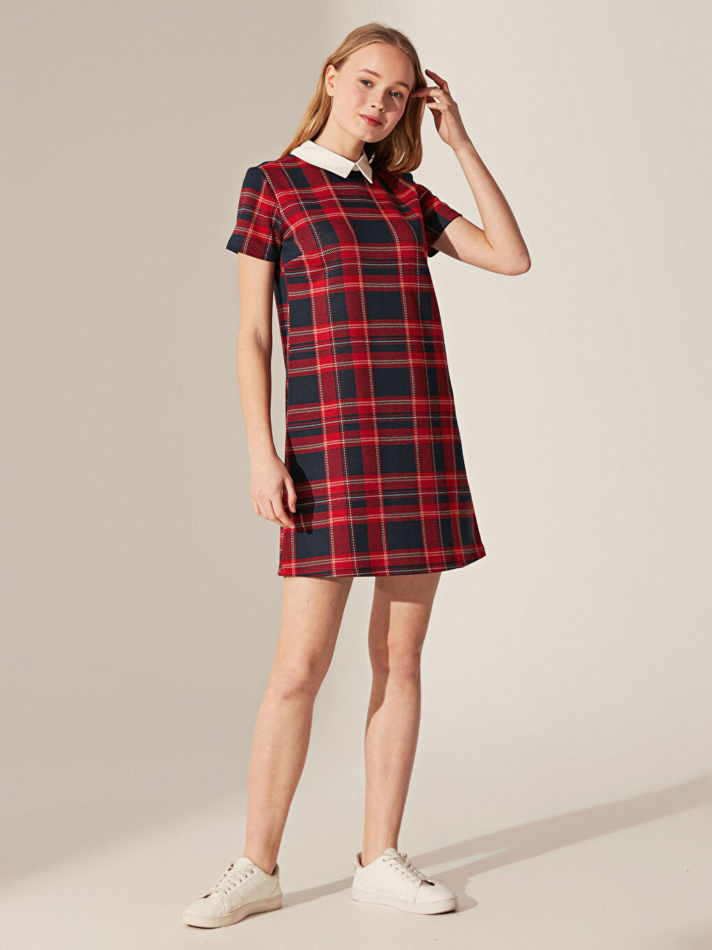 Lacivert Kısa Kollu Kadın Elbise-1