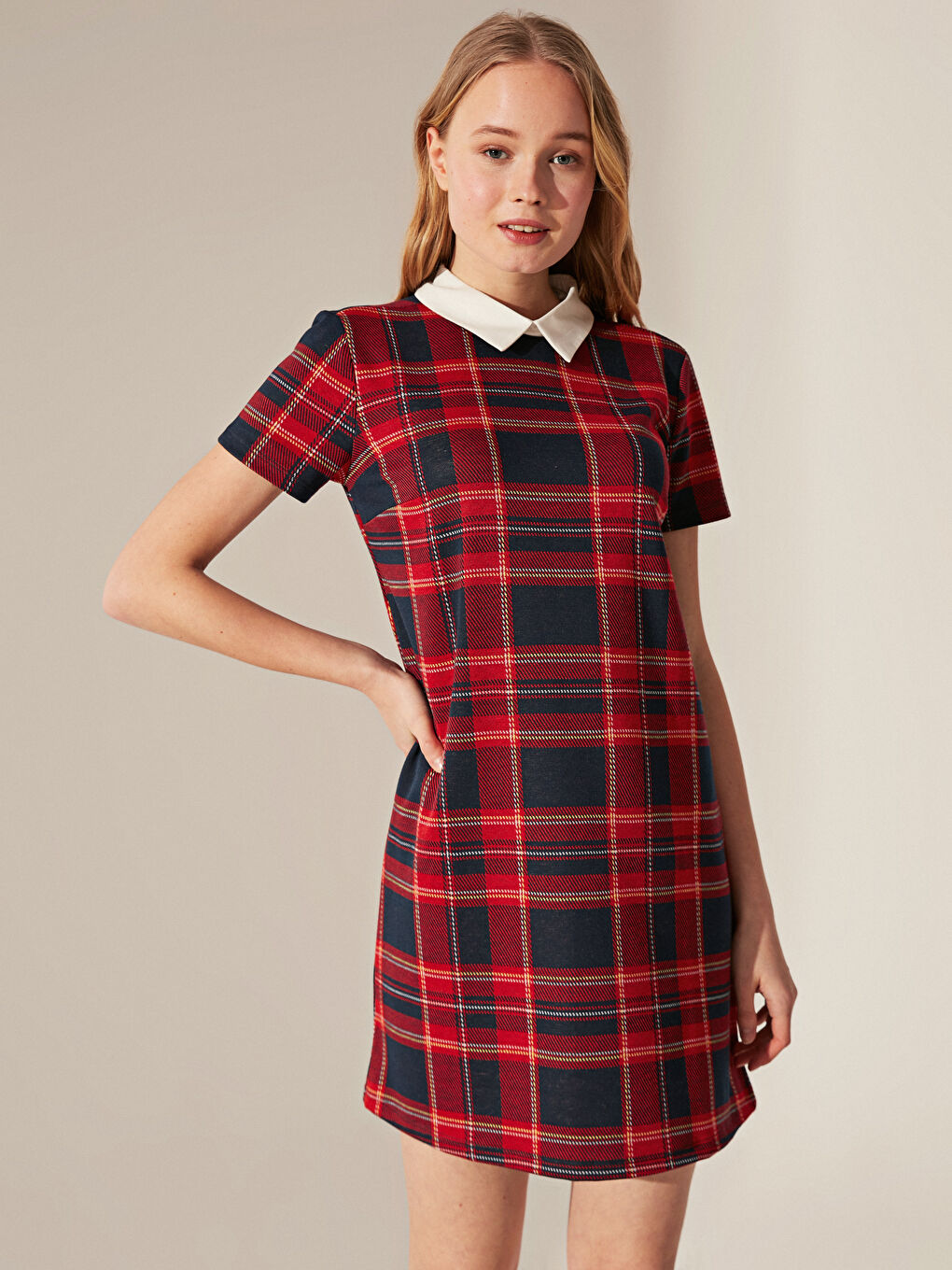 Lacivert Kısa Kollu Kadın Elbise-2