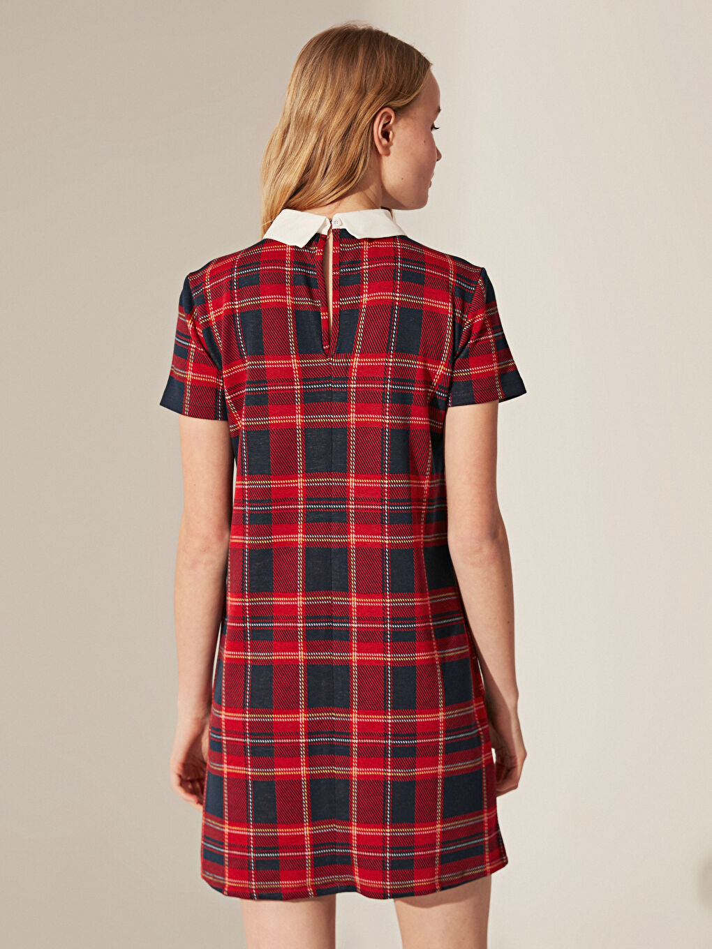 Lacivert Kısa Kollu Kadın Elbise-4