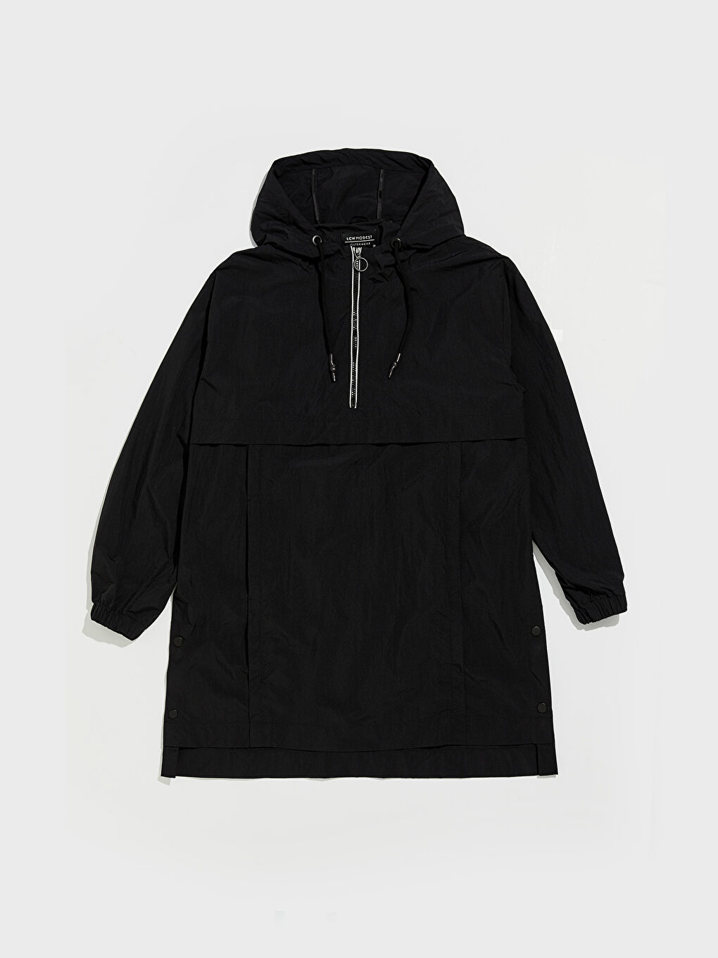 Siyah Kapüşonlu Uzun Kollu Kadın Yağmurluk