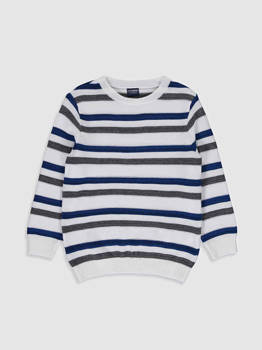 Beyaz Erkek Çocuk Çizgili İnce Triko Kazak