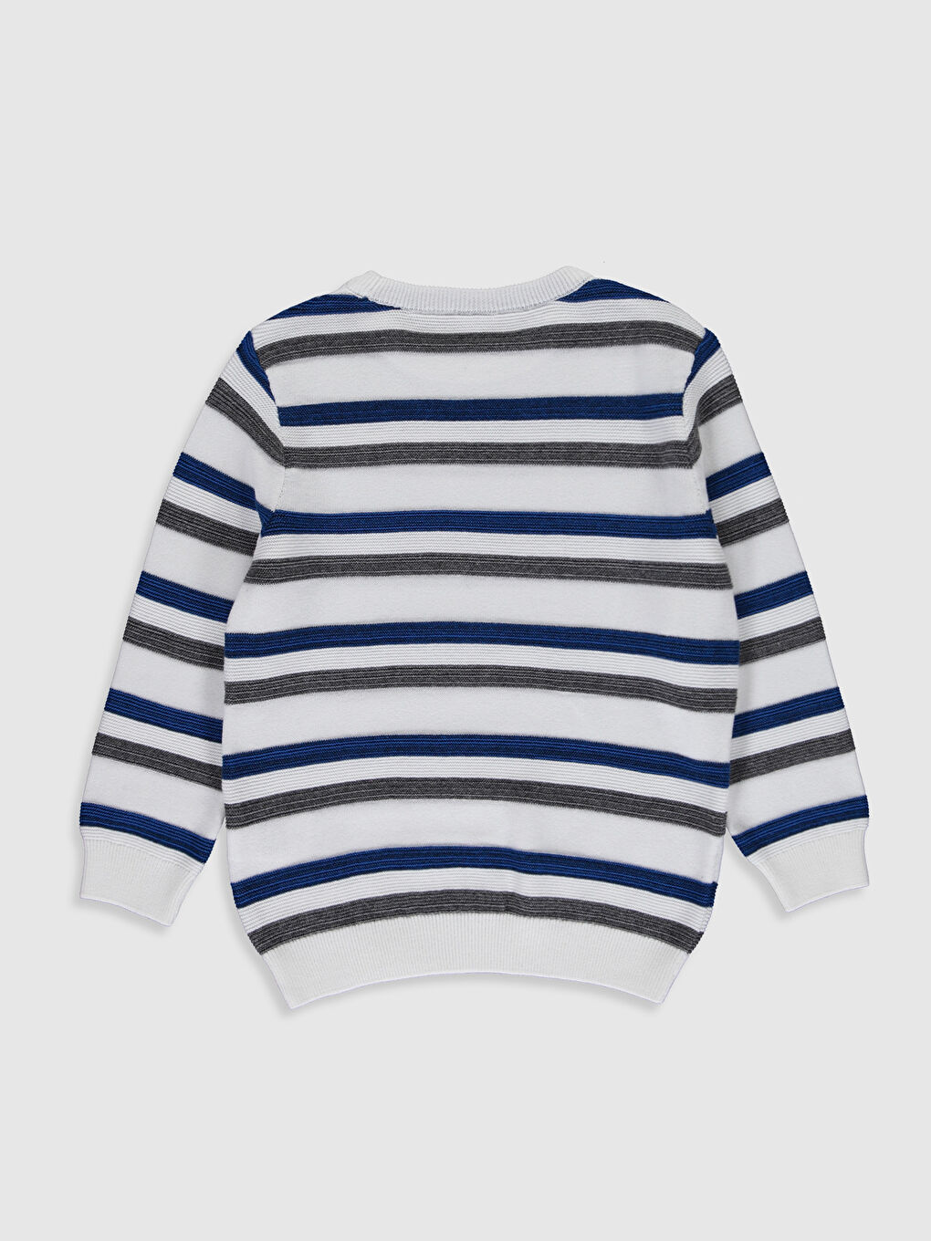 Beyaz Erkek Çocuk Çizgili İnce Triko Kazak-1