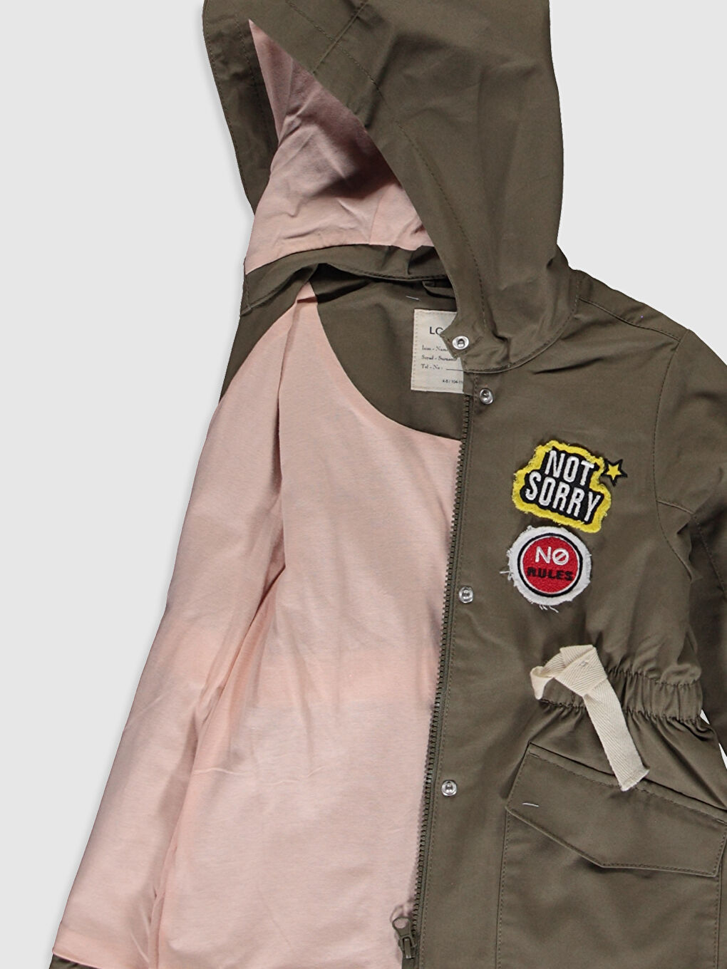 Haki Kapüşonlu Uzun Kollu Kız Çocuk Mont-2