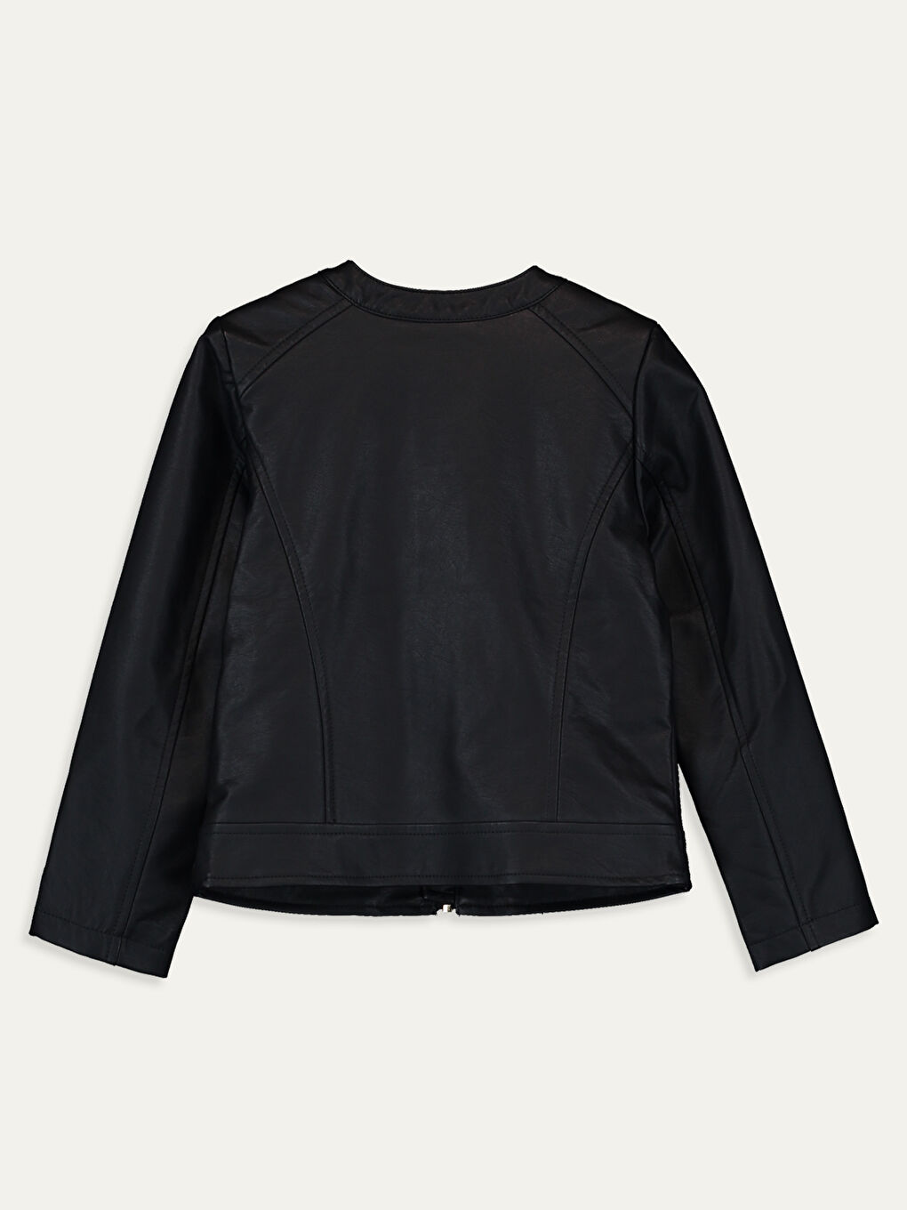 Siyah Bisiklet Yaka Deri Görünümlü Kız Çocuk Ceket-1
