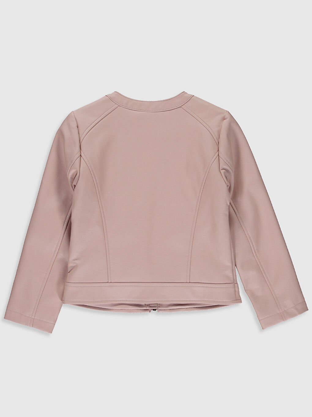 Pembe Bisiklet Yaka Deri Görünümlü Kız Çocuk Ceket-1