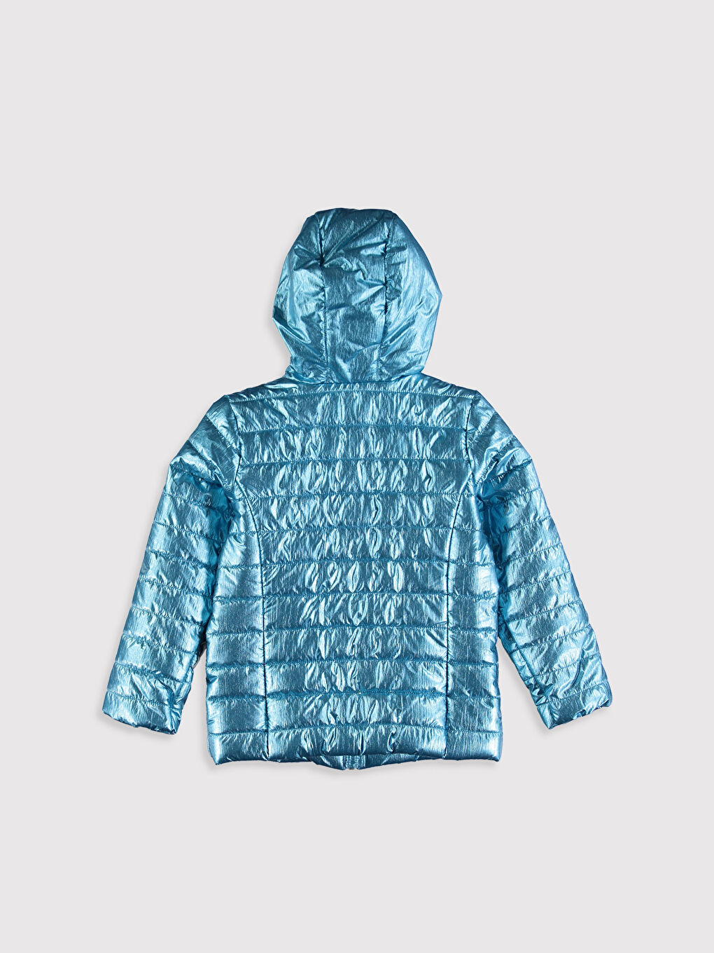 Metalik Kapüşonlu Uzun Kollu Kız Çocuk Şişme Mont-1