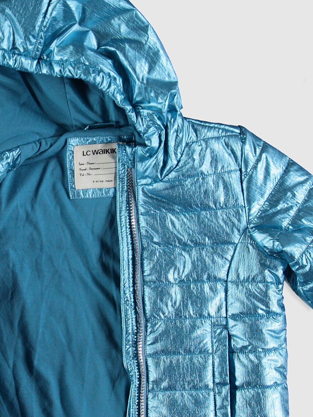 Metalik Kapüşonlu Uzun Kollu Kız Çocuk Şişme Mont-2