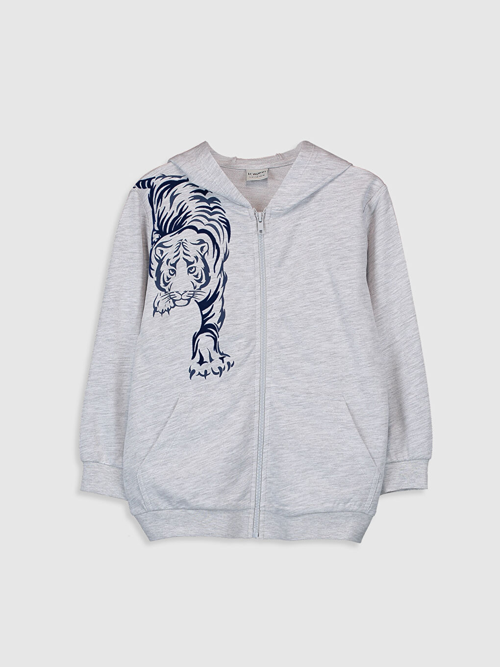 Gri Kapüşonlu Erkek Çocuk Fermuarlı Sweatshirt