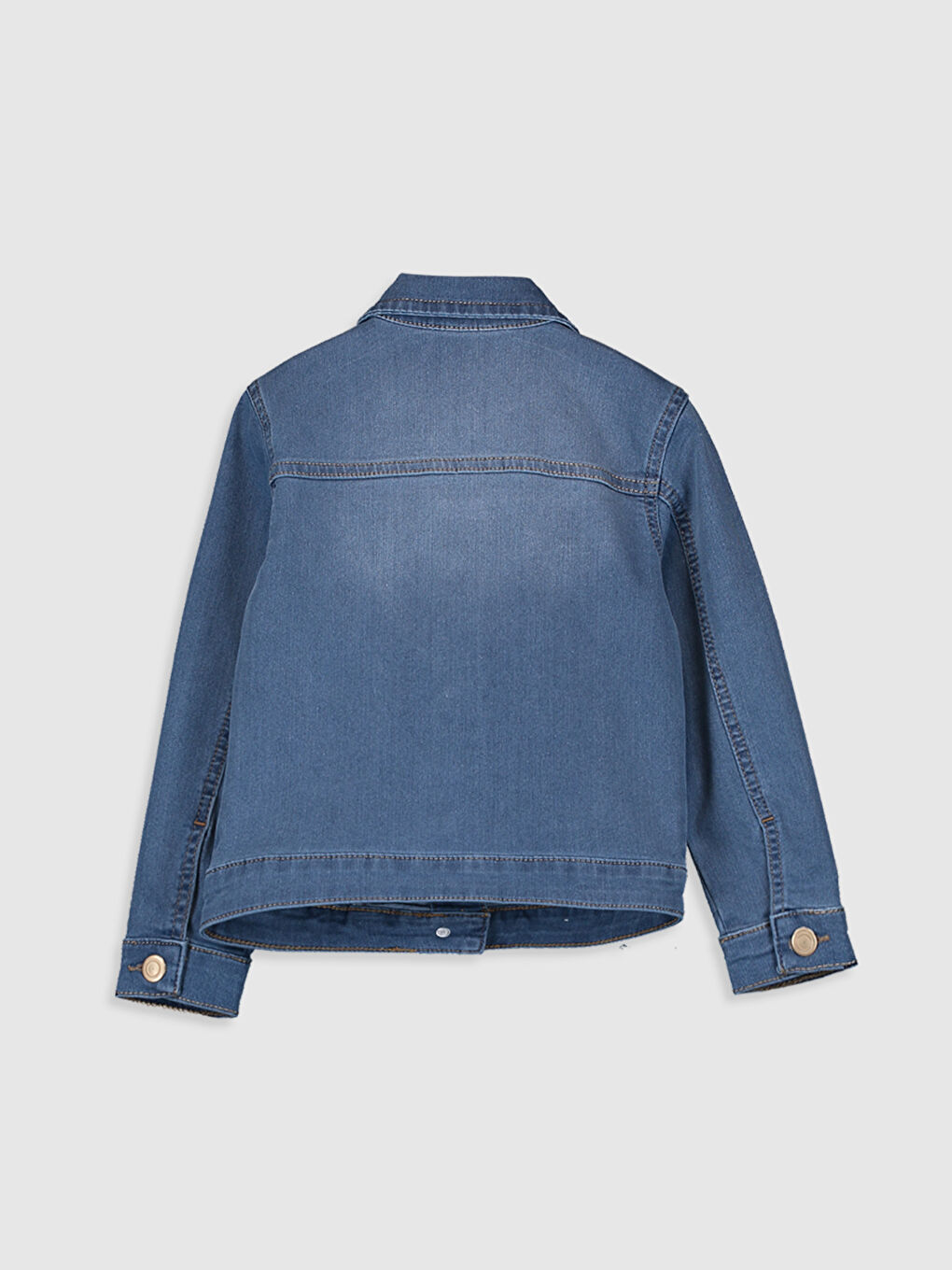 İndigo Gömlek Yaka Cep Detaylı Kız Çocuk Jean Ceket-1