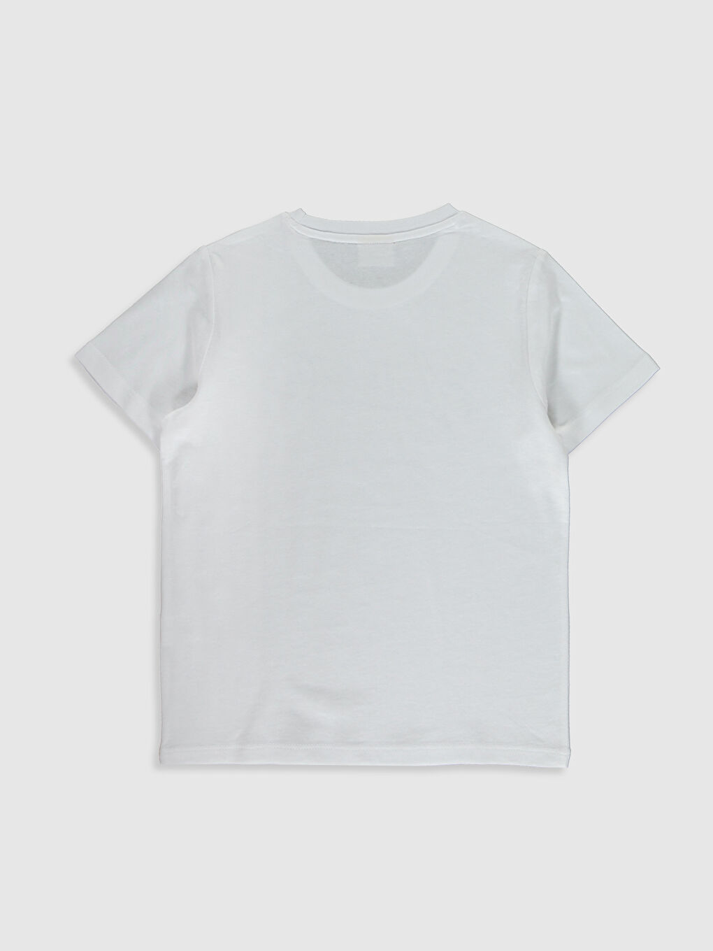 Beyaz Bisiklet Yaka Kısa Kollu Erkek Çocuk Tişört-1