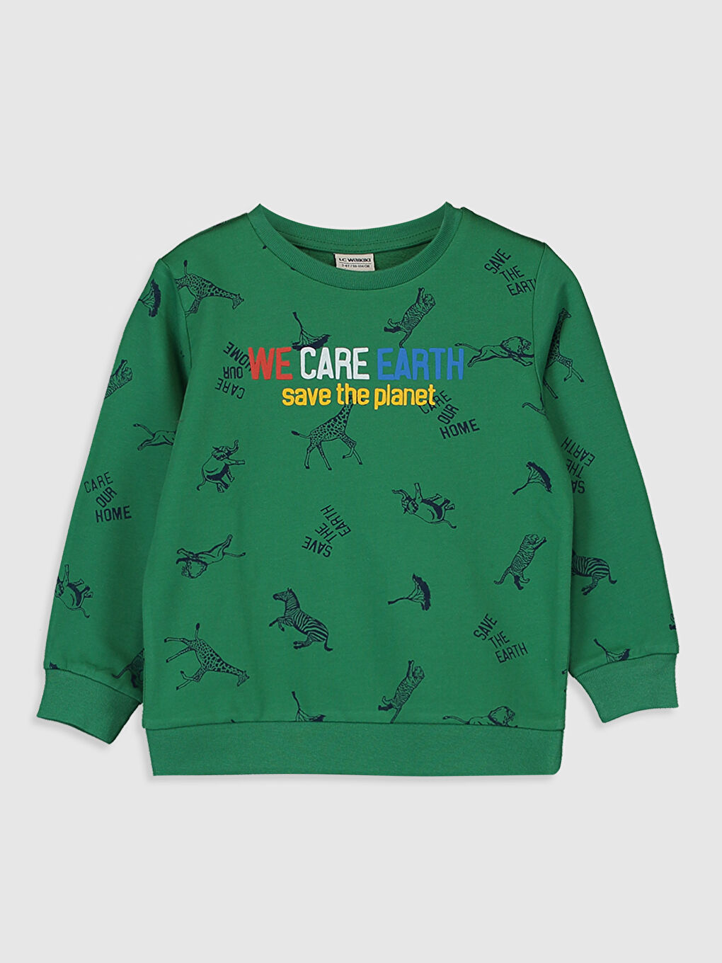 Yeşil Bisiklet Yaka Uzun Kollu Erkek Çocuk Sweatshirt