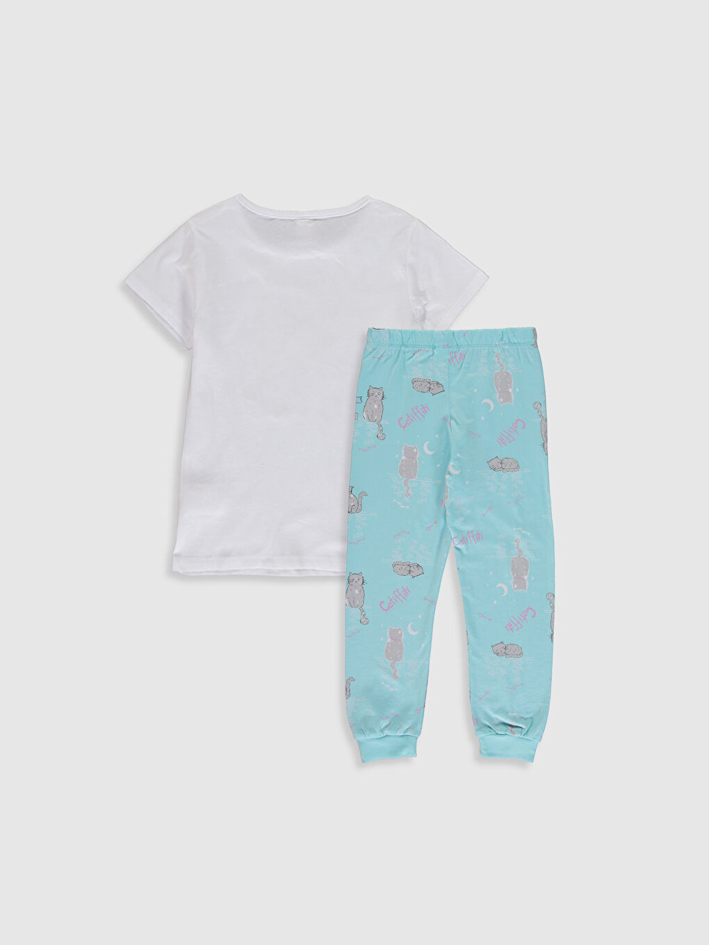 Beyaz Bisiklet Yaka Baskılı Kısa Kollu Kız Çocuk Pijama Takımı-1