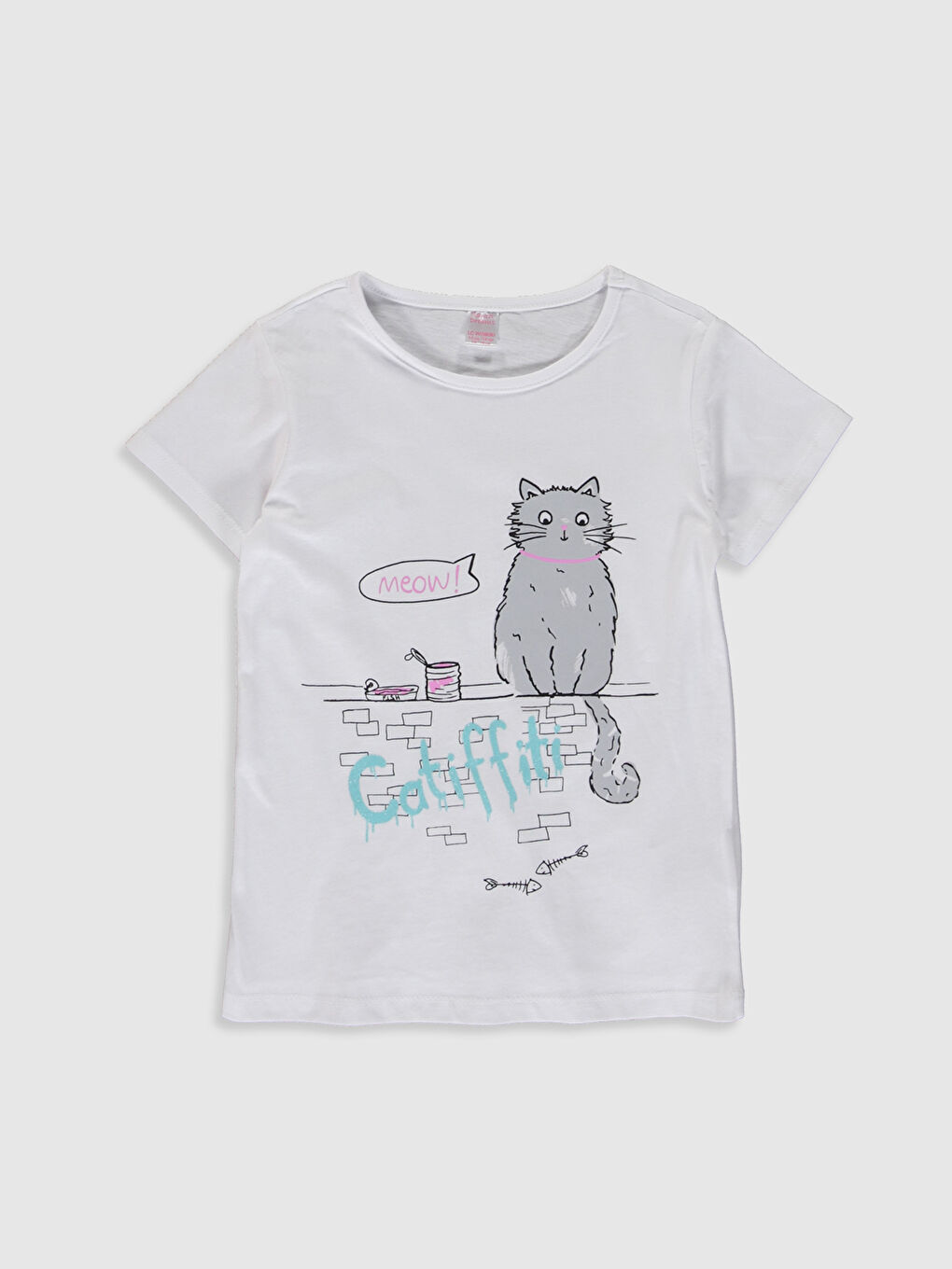 Beyaz Bisiklet Yaka Baskılı Kısa Kollu Kız Çocuk Pijama Takımı-2