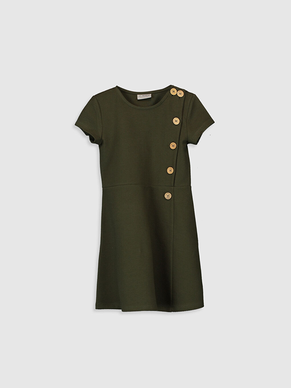 Yeşil Bisiklet Yaka Kısa Kollu Kız Çocuk Elbise