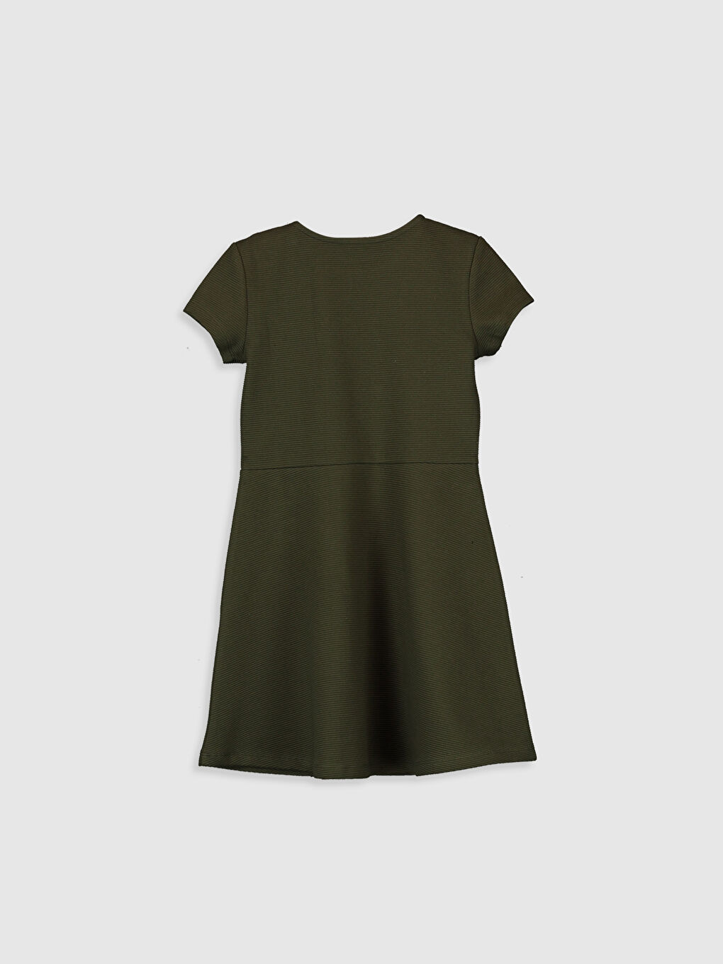 Yeşil Bisiklet Yaka Kısa Kollu Kız Çocuk Elbise-1