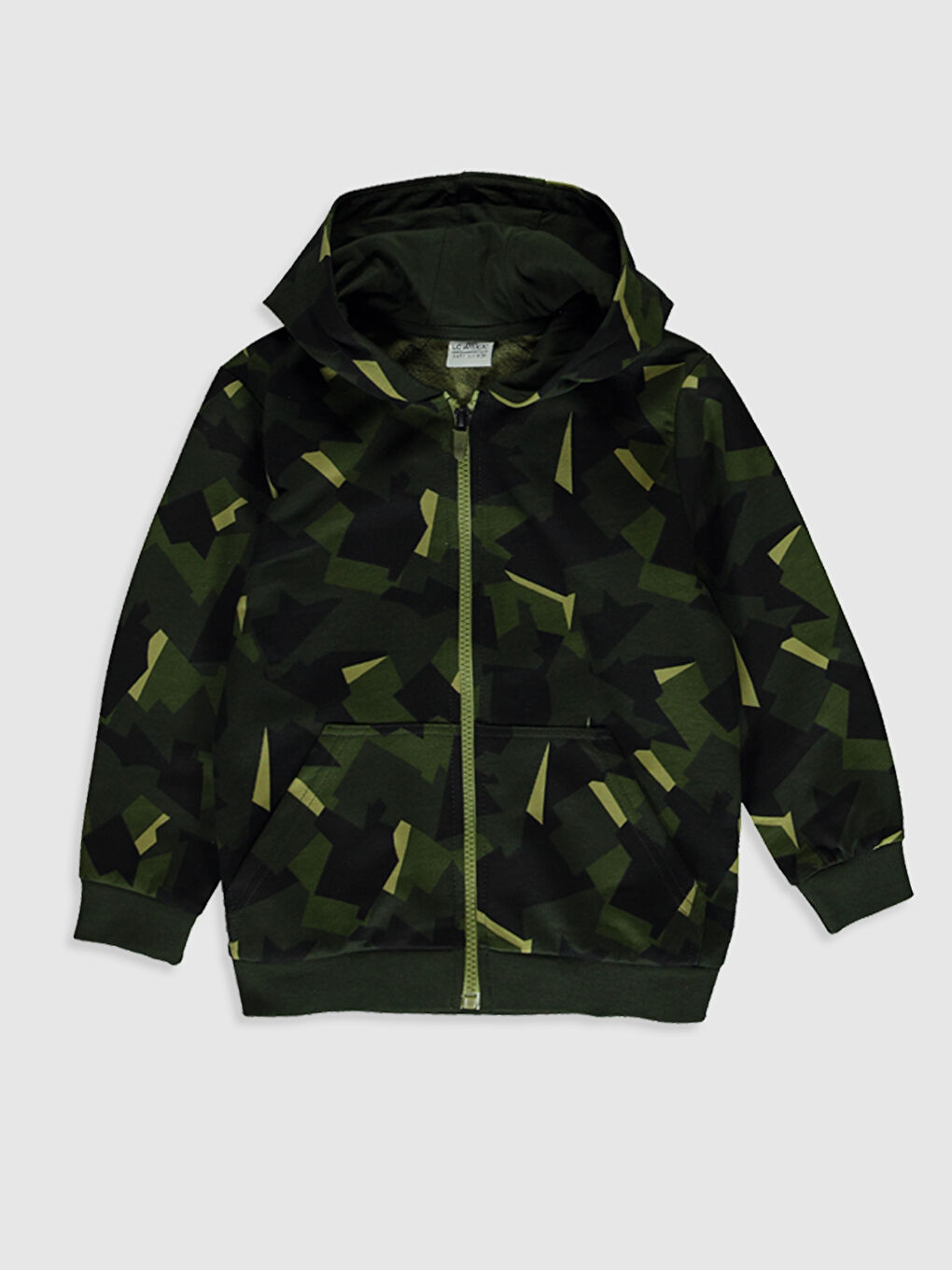 Yeşil Kapüşonlu Erkek Çocuk Fermuarlı Sweatshirt