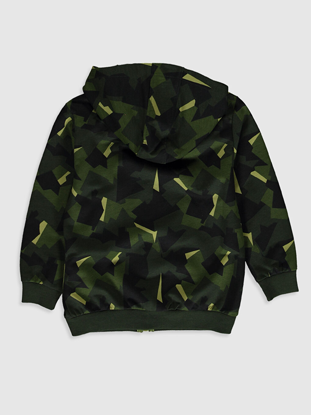 Yeşil Kapüşonlu Erkek Çocuk Fermuarlı Sweatshirt-1
