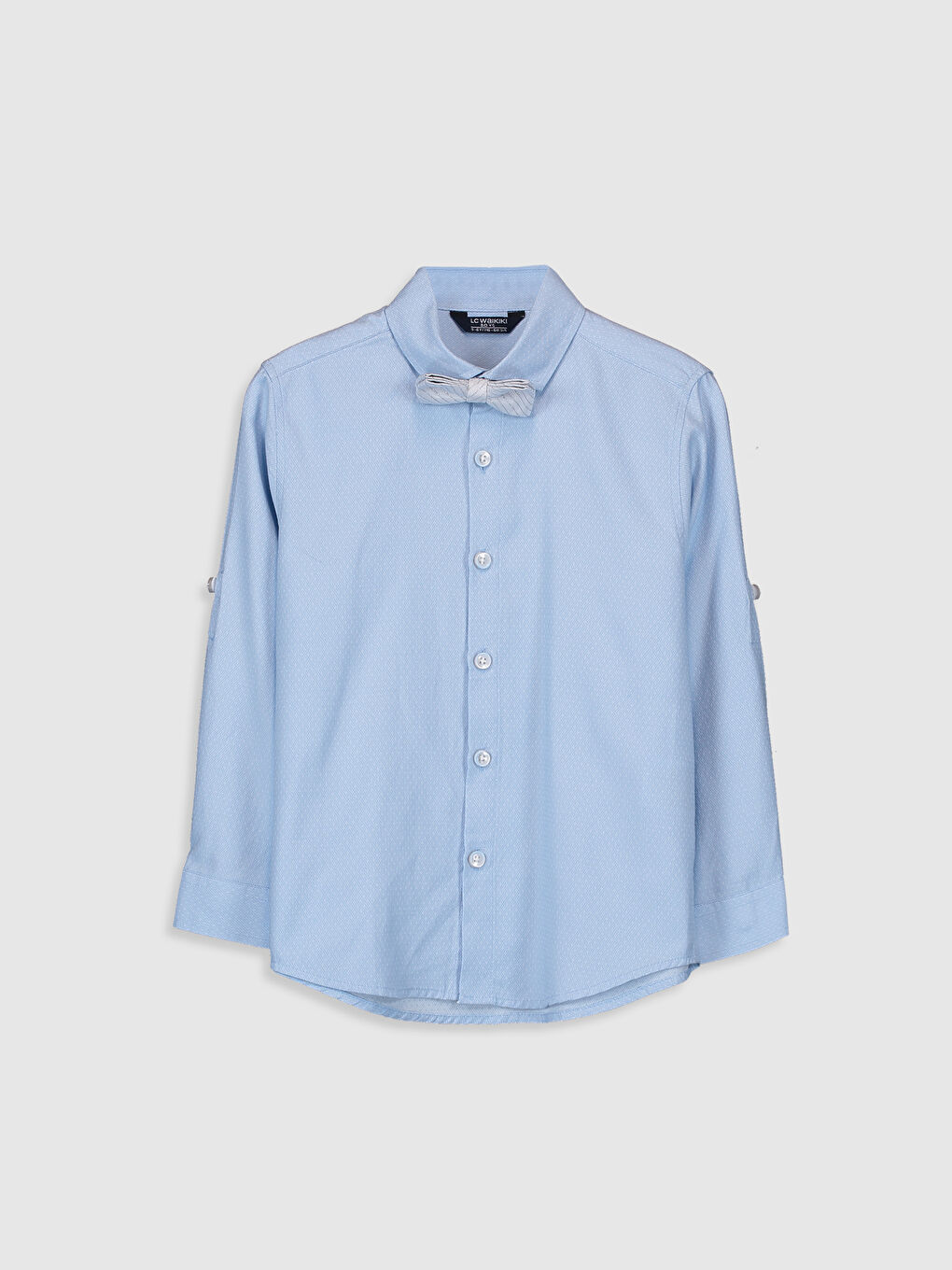 Mavi Kendinden Desenli Uzun Kollu Erkek Çocuk Gömlek ve Papyon-3