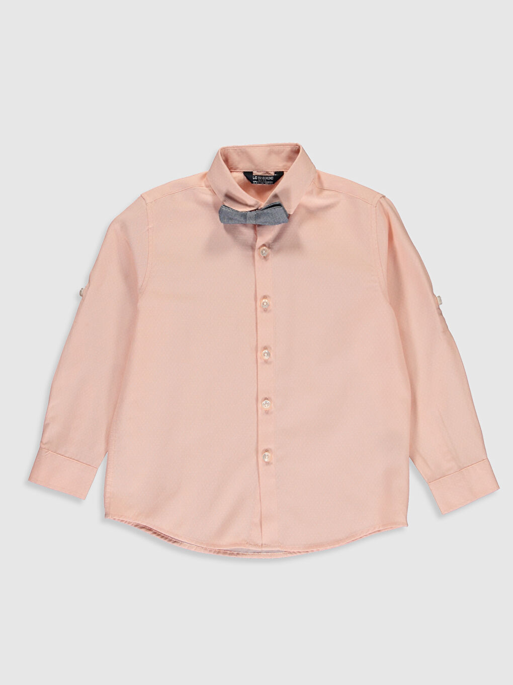 Pembe Kendinden Desenli Uzun Kollu Erkek Çocuk Gömlek ve Papyon-5