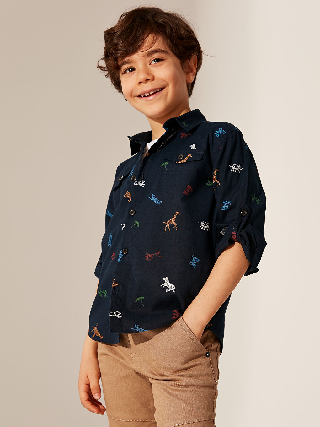 Chemise Garçon en Popeline à Manches Longues