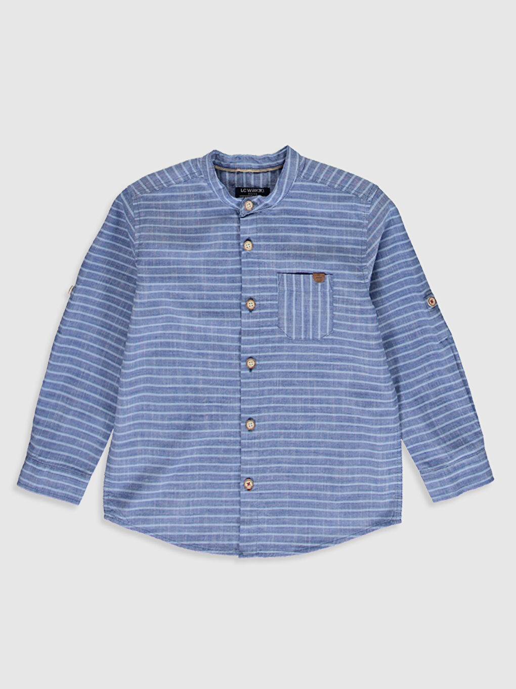 Mavi Hakim Yaka Uzun Kollu Poplin Erkek Çocuk Gömlek