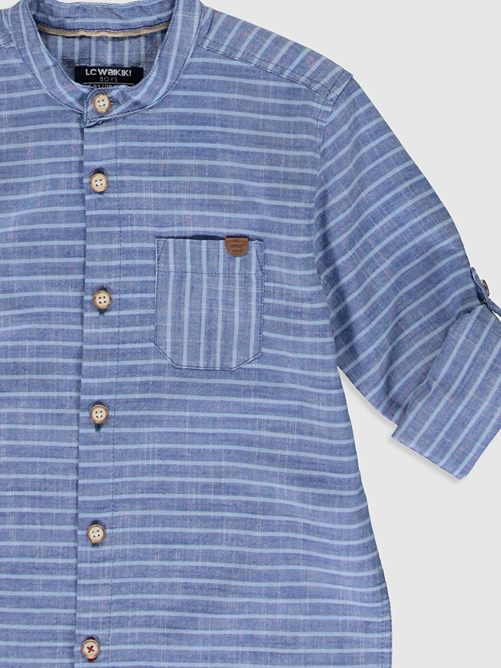 Mavi Hakim Yaka Uzun Kollu Poplin Erkek Çocuk Gömlek-2