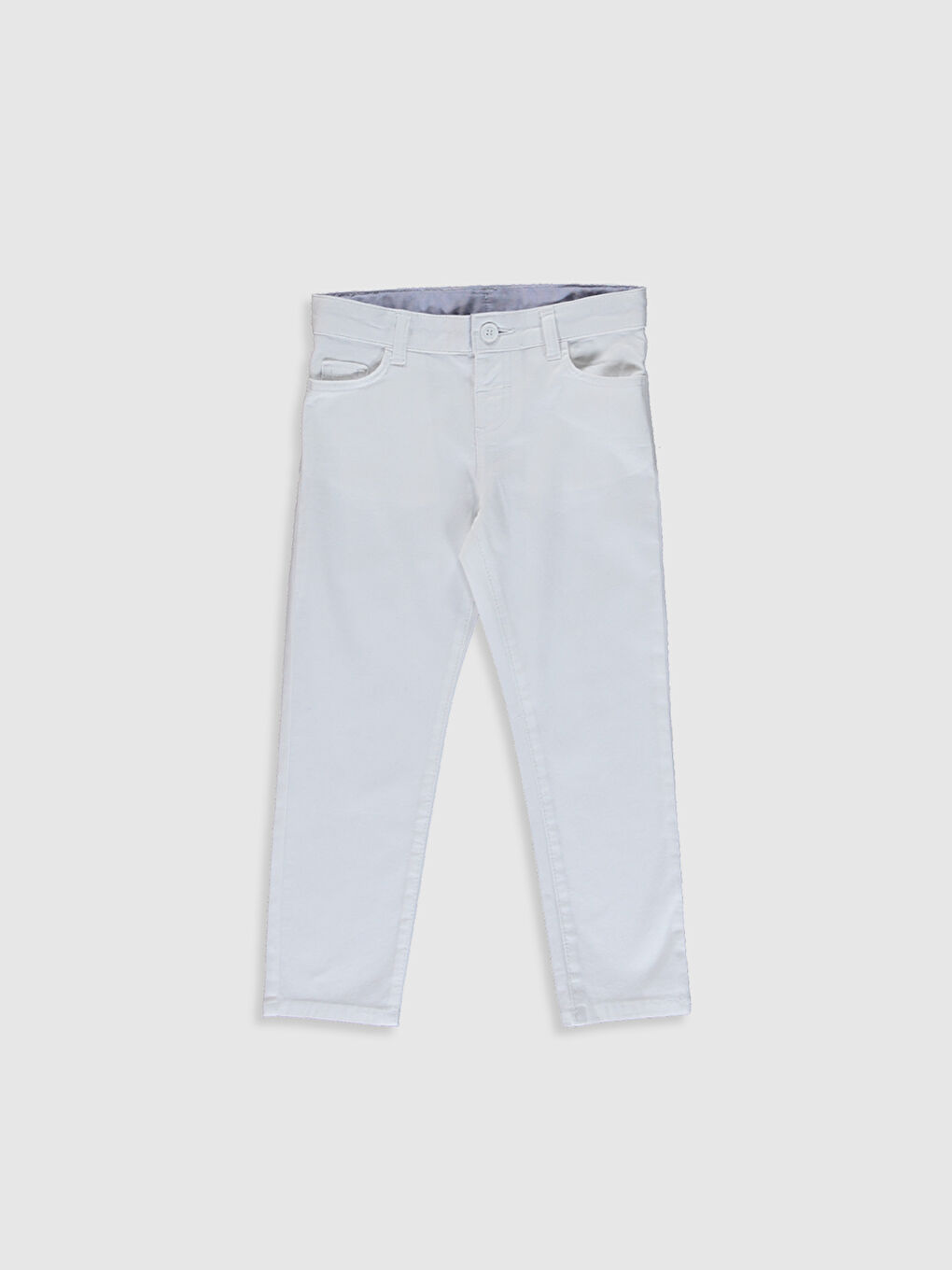 Beyaz Slim Fit Basic Gabardin Erkek Çocuk Pantolon-1