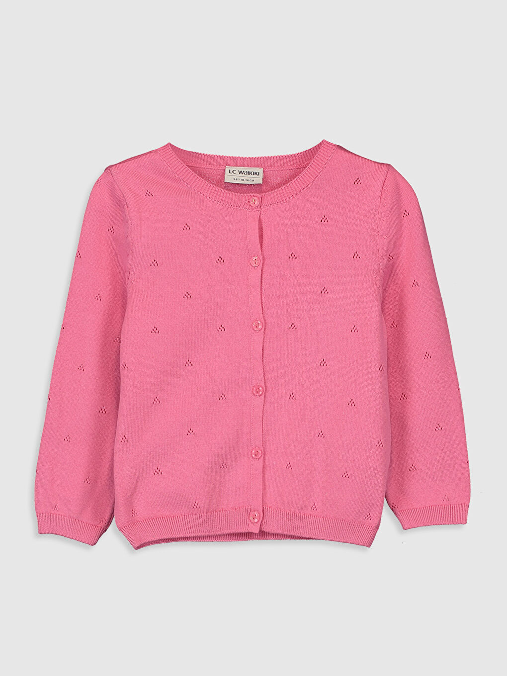 Кардиган з круглим вирізом горловини, простим візерунком, довгим рукавом, тонкий трикотажний для дівчаток