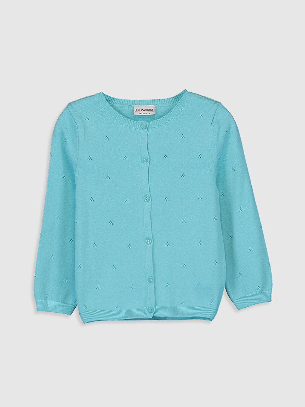 Crew Neck Self-Patterned Long Sleeve Girls Thin Knitwear Cardigan