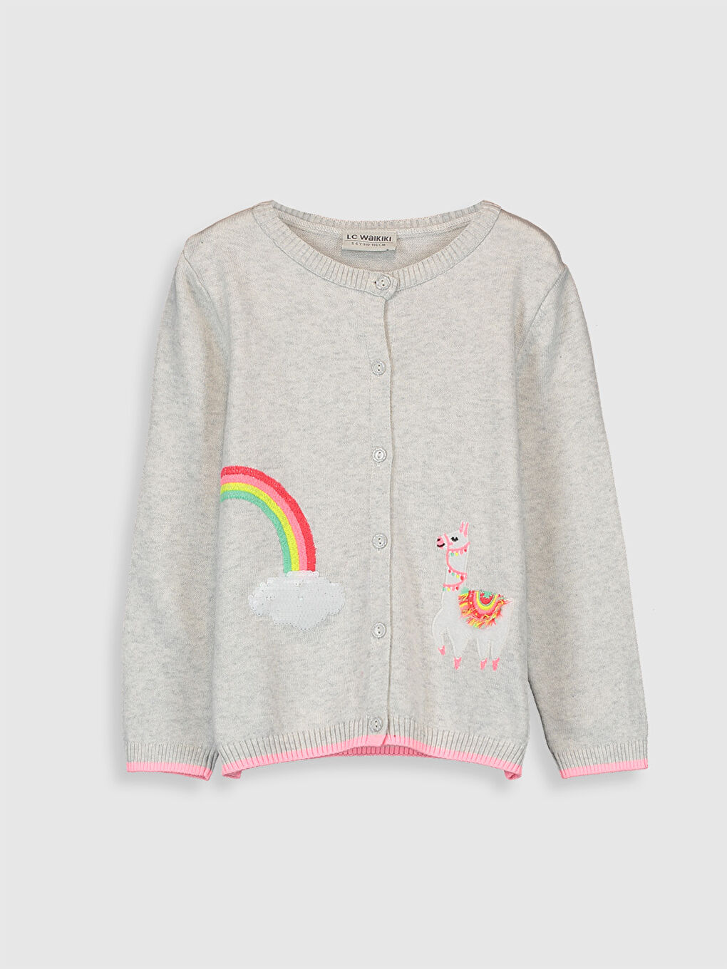 Beyaz Bisiklet Yaka Çift Yönlü Payetli Uzun Kollu Kız Çocuk İnce Triko Hırka-1