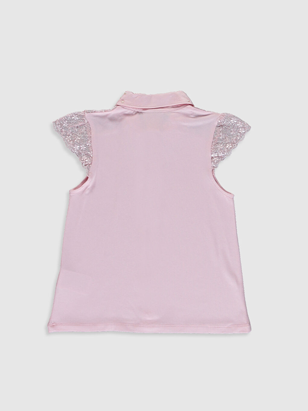 Pembe Dantel Detaylı Kısa Kollu Kız Çocuk Bluz-6