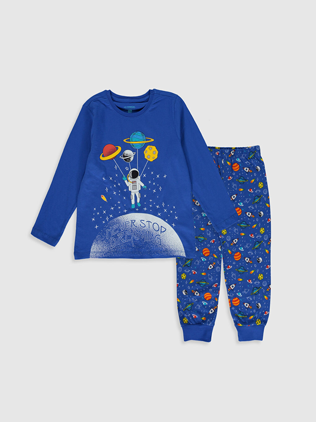 Mavi Bisiklet Yaka Uzun Kollu Erkek Çocuk Pijama Takım