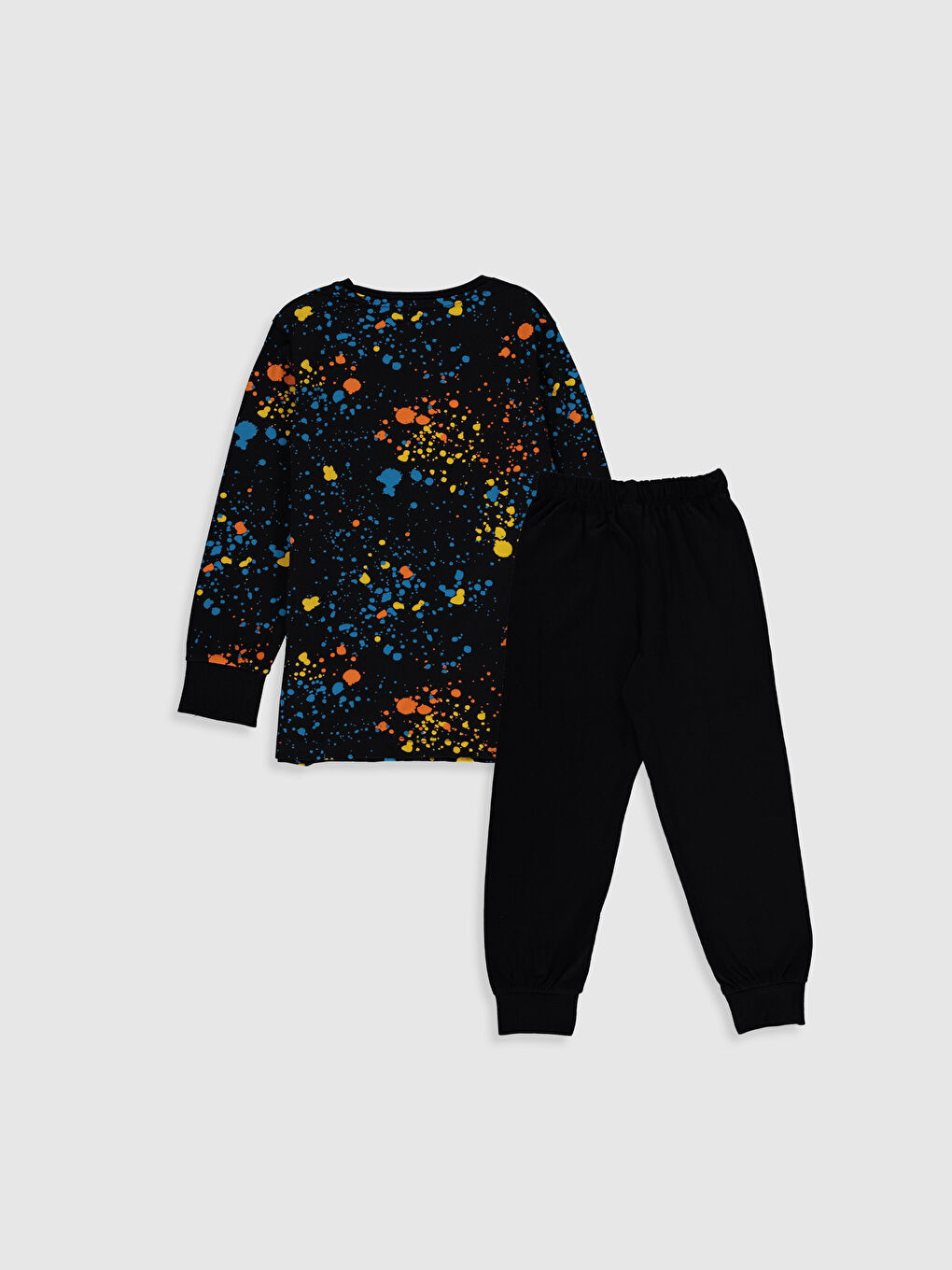 Siyah Bisiklet Yaka Uzun Kollu Erkek Çocuk Pijama Takım-1