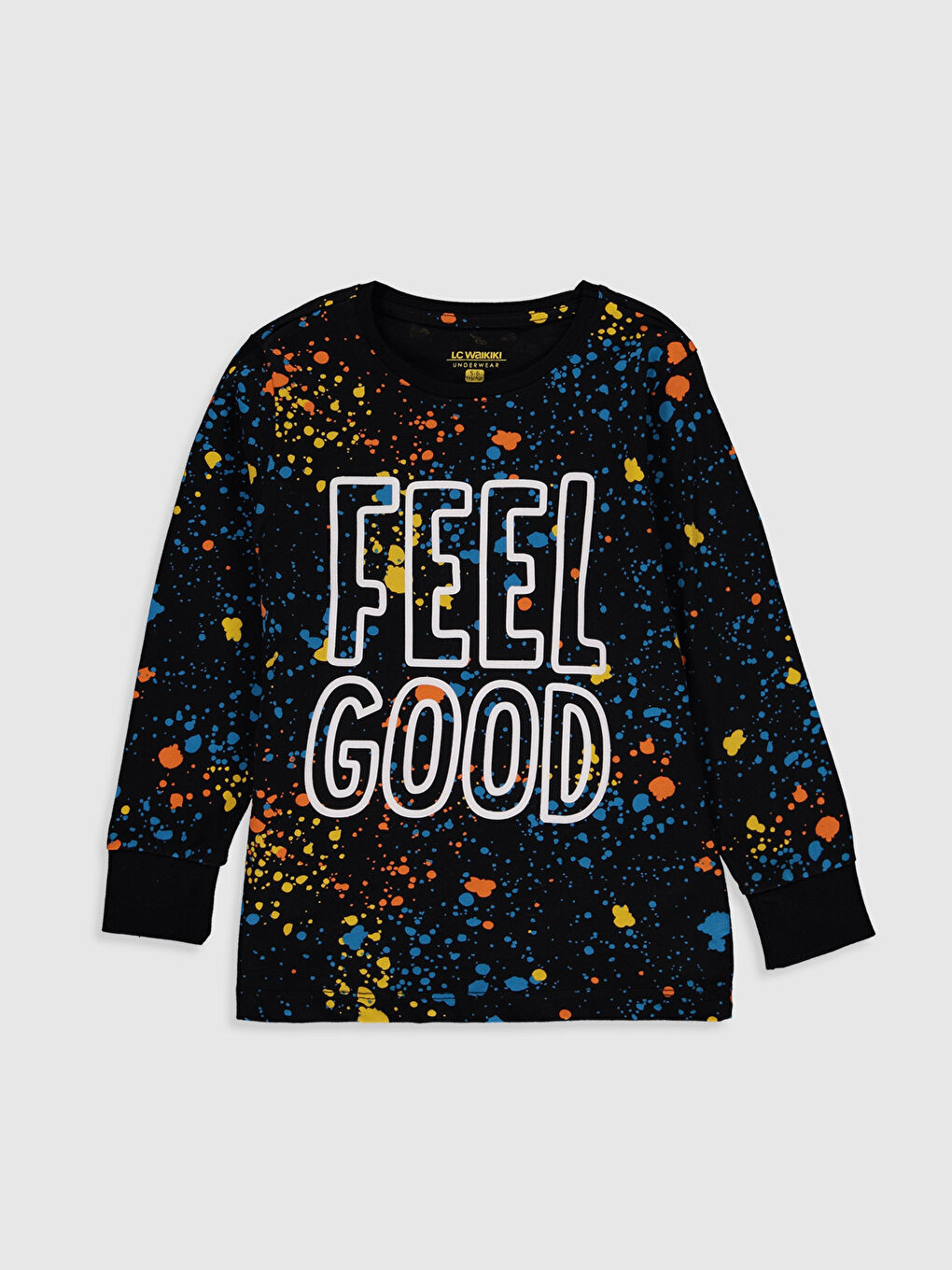 Siyah Bisiklet Yaka Uzun Kollu Erkek Çocuk Pijama Takım-2