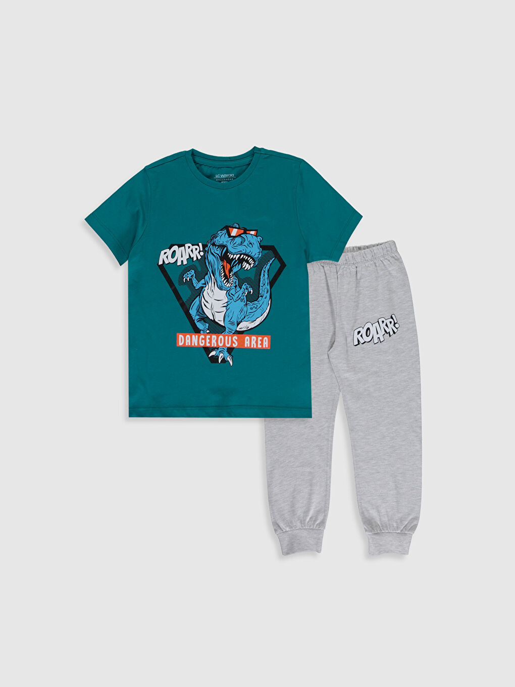 Gri Bisiklet Yaka Kısa Kollu Erkek Çocuk Pijama Takım