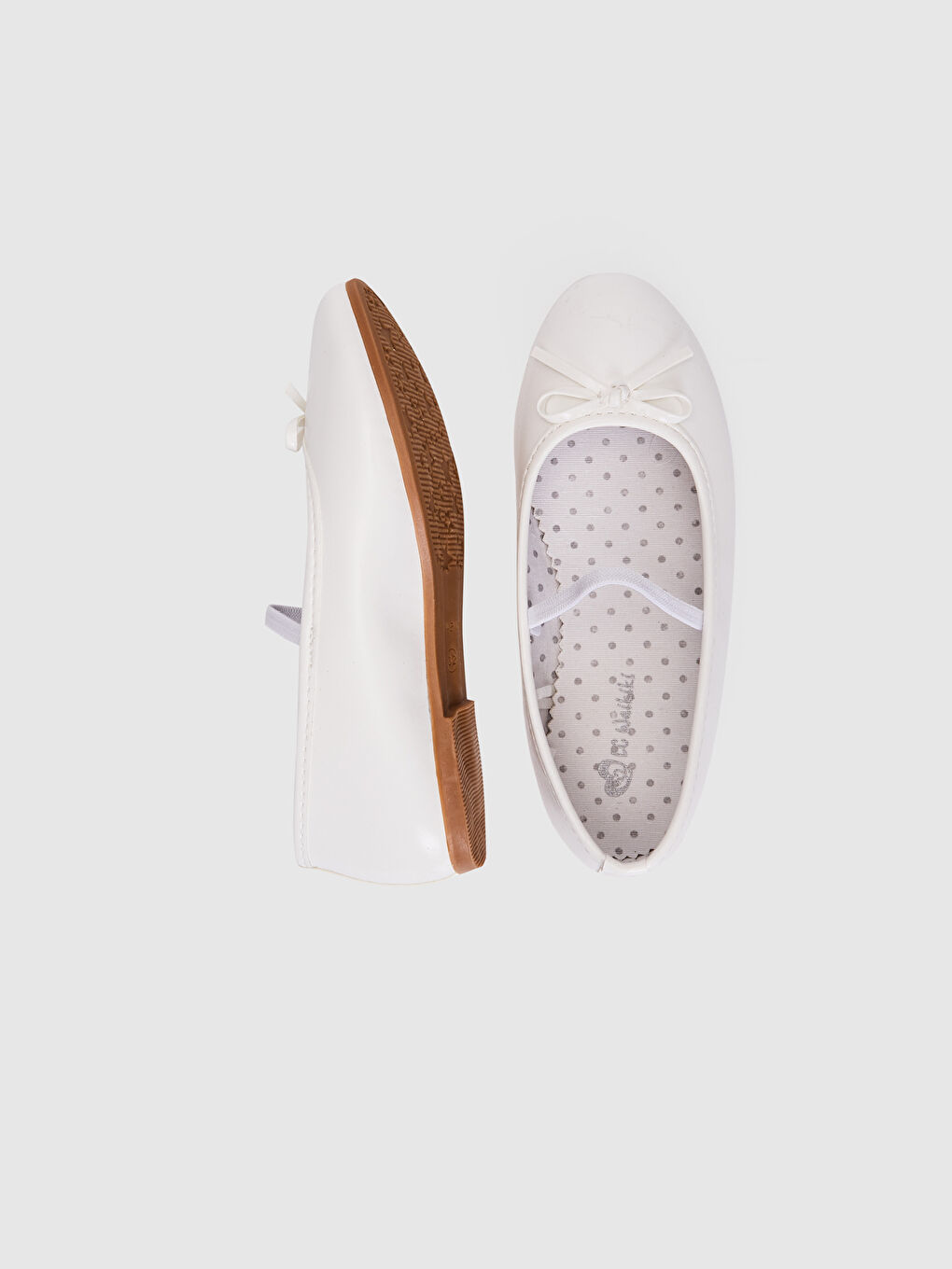 Beyaz Fiyonk Detaylı Lastikli Kız Çocuk Babet-2