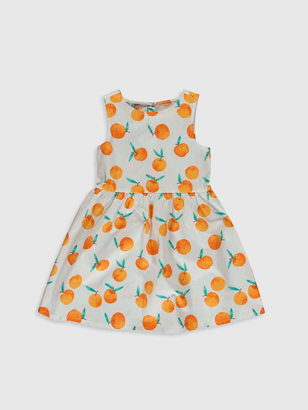 Beyaz Kız Çocuk Baskılı Poplin Elbise