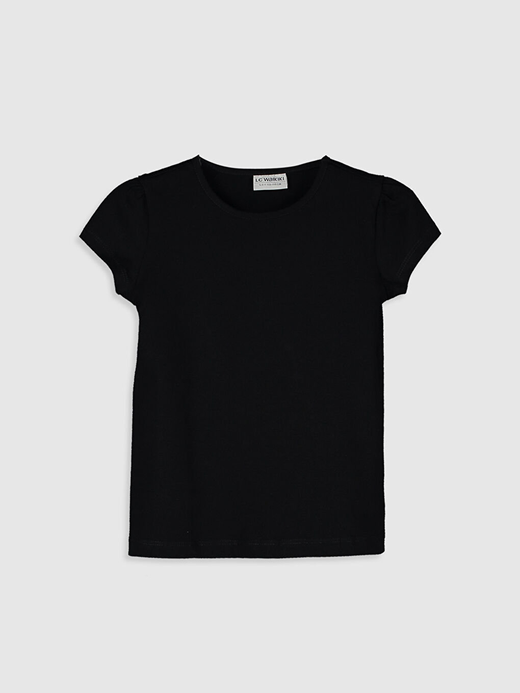 Siyah Bisiklet Yaka Basic Kısa Kollu Kız Çocuk Tişört