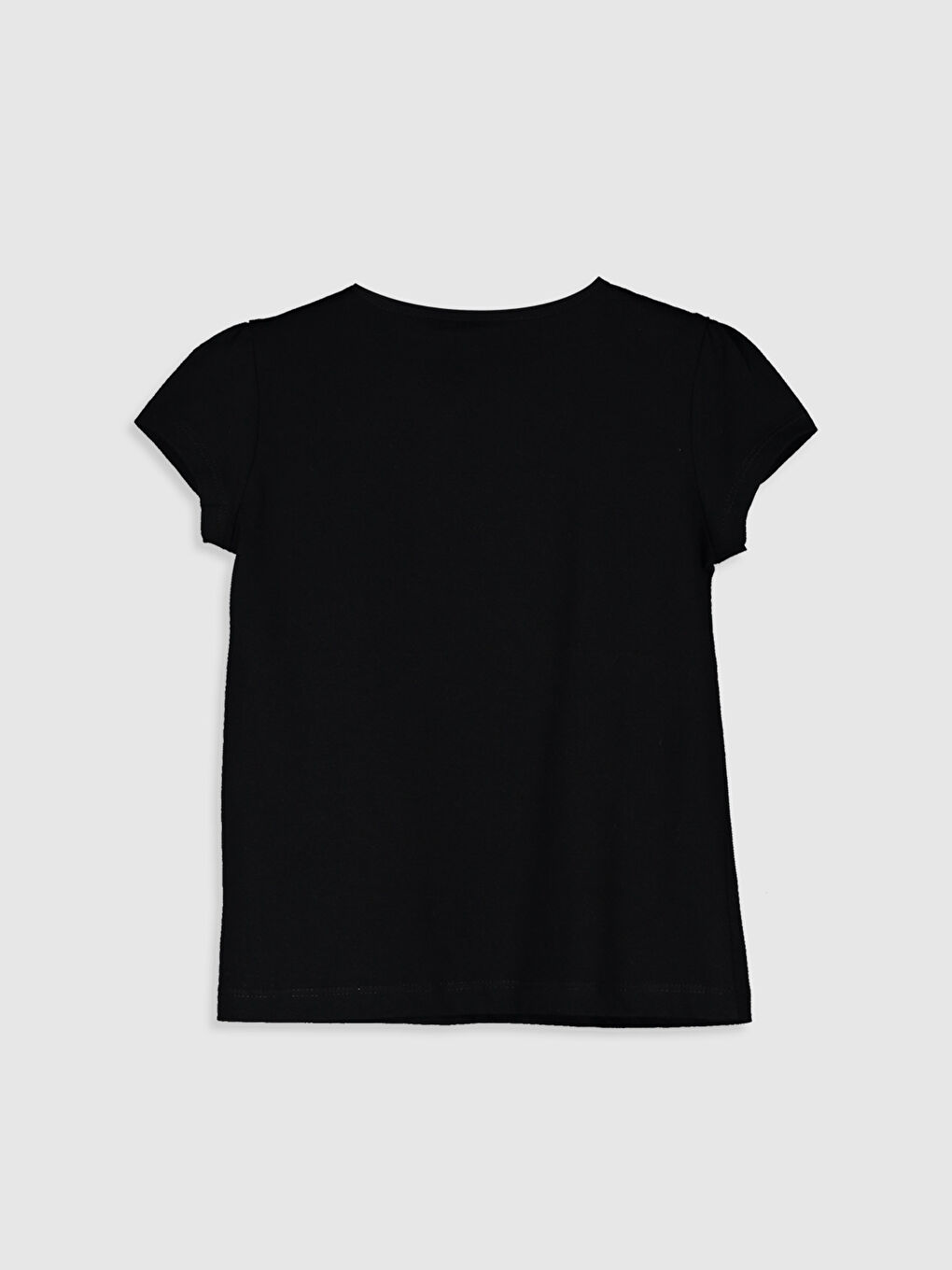 Siyah Bisiklet Yaka Basic Kısa Kollu Kız Çocuk Tişört-1