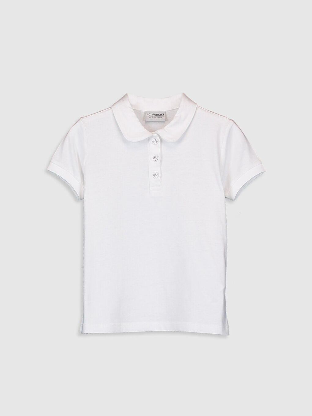 Beyaz Polo Yaka Kısa Kollu Kız Çocuk Tişört-1