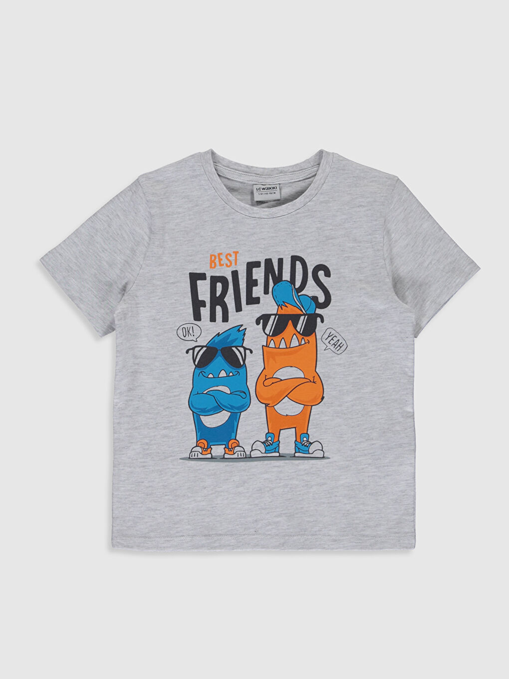 Gri Bisiklet Yaka Kısa Kollu Erkek Çocuk Tişört