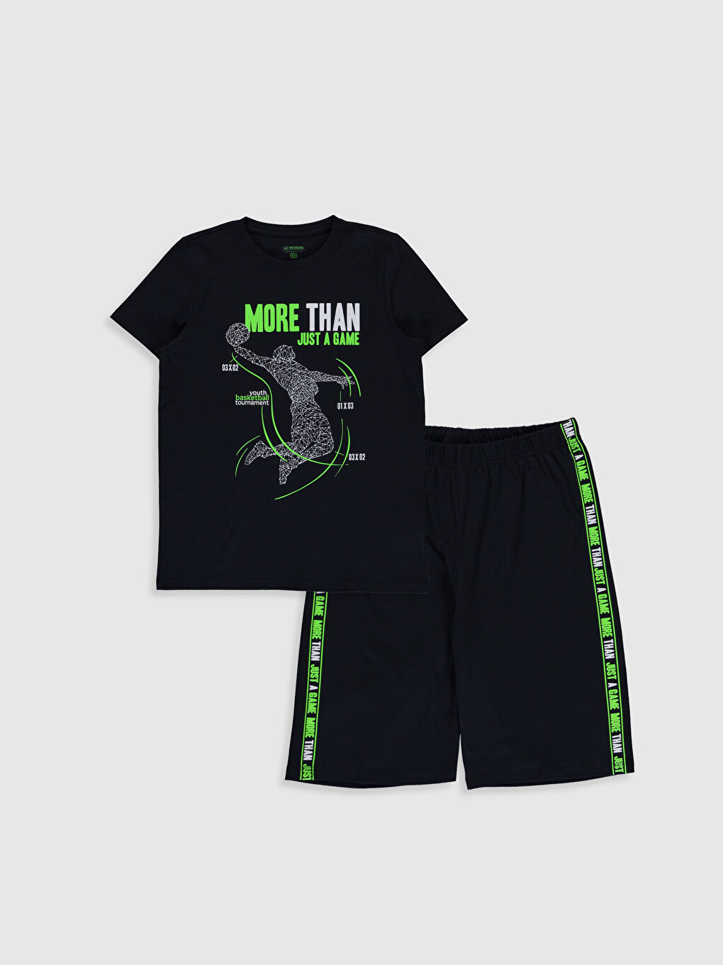 Lacivert Bisiklet Yaka Kısa Kollu Erkek Çocuk Pijama Takım