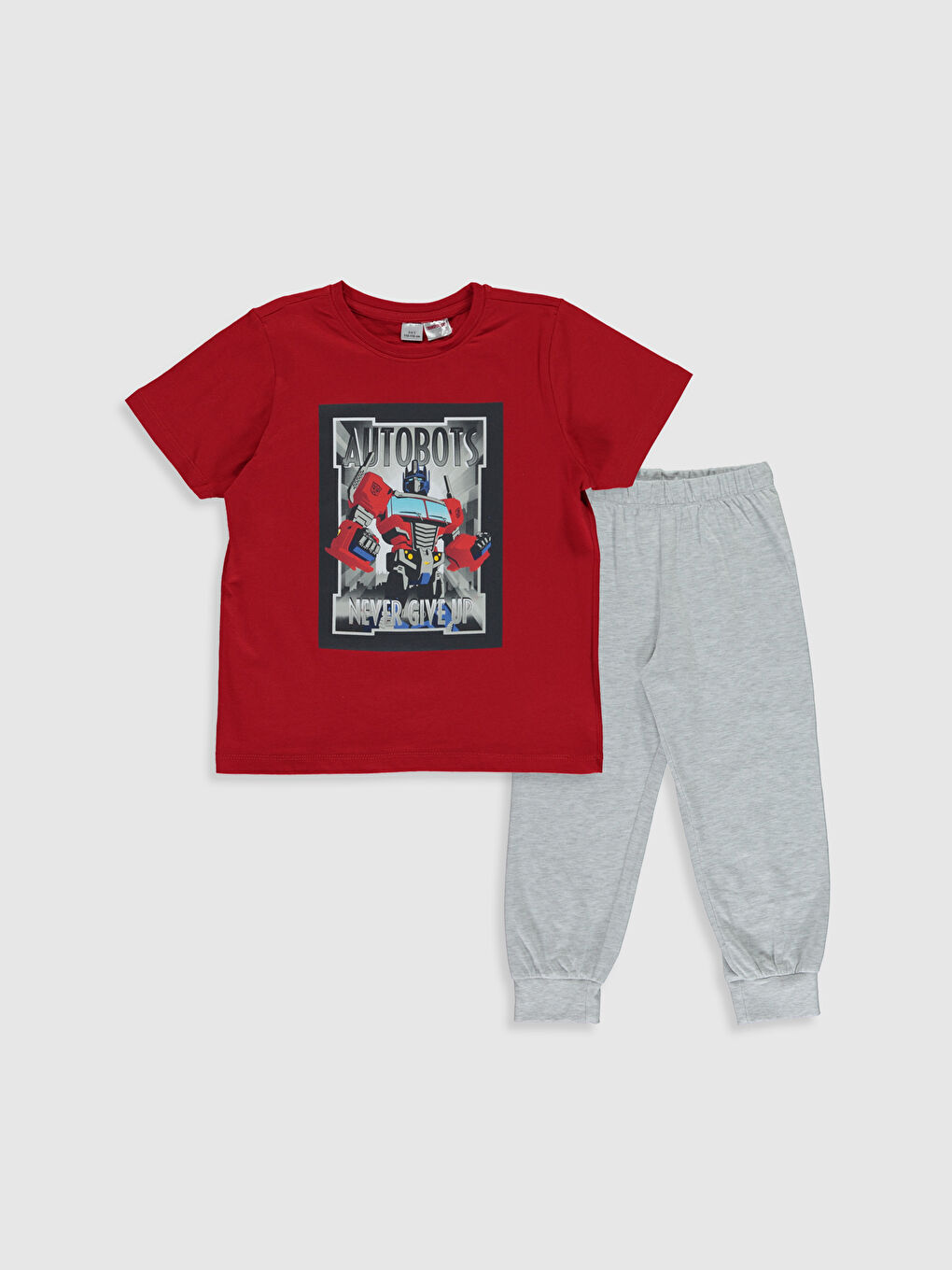 Gri Bisiklet Yaka Kısa Kollu Erkek Çocuk Pijama Takım