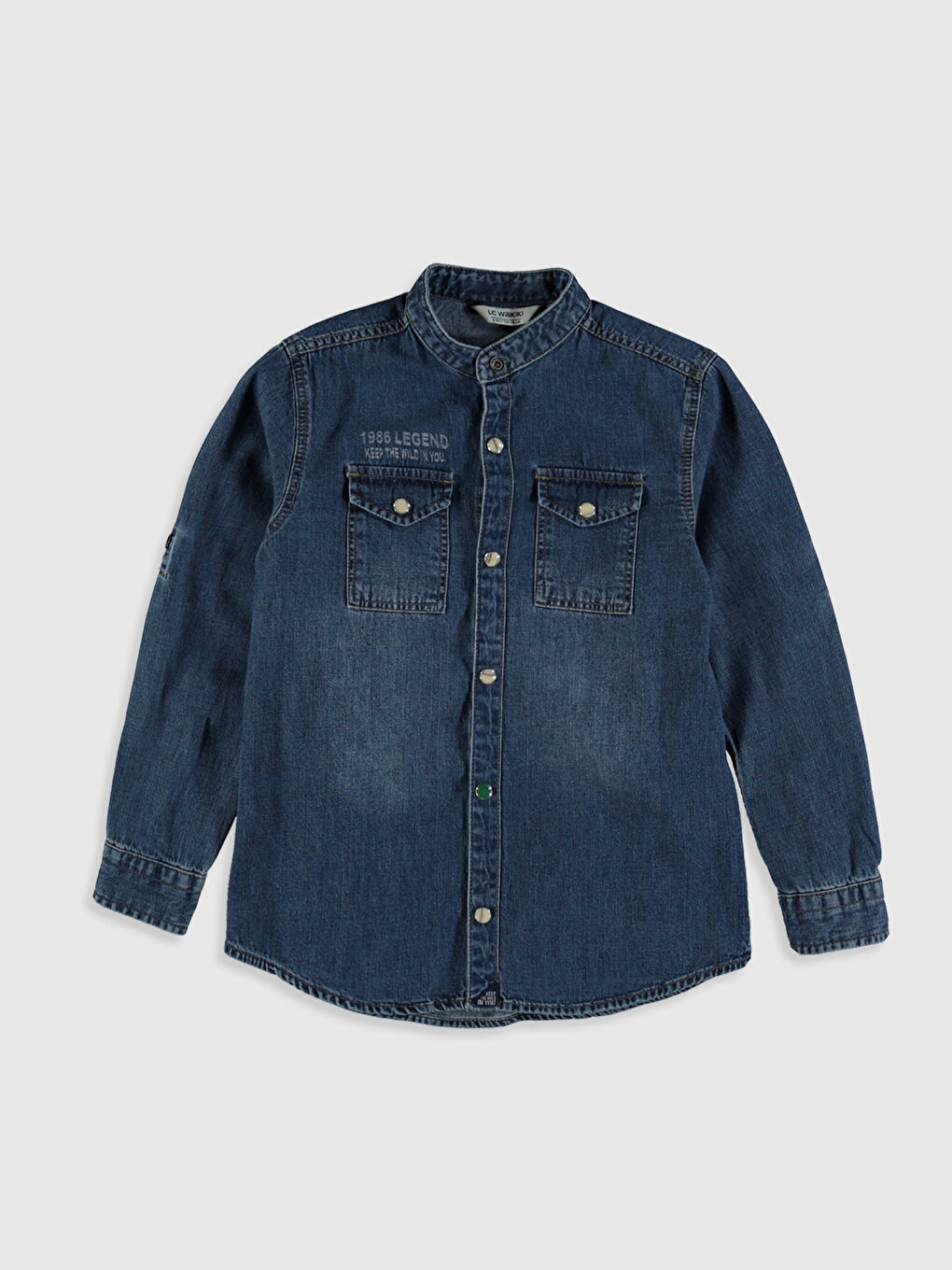 LCW Kids Grandad Collar Long Sleeve Boy Jean Shirt -0S2720Z4-JVV