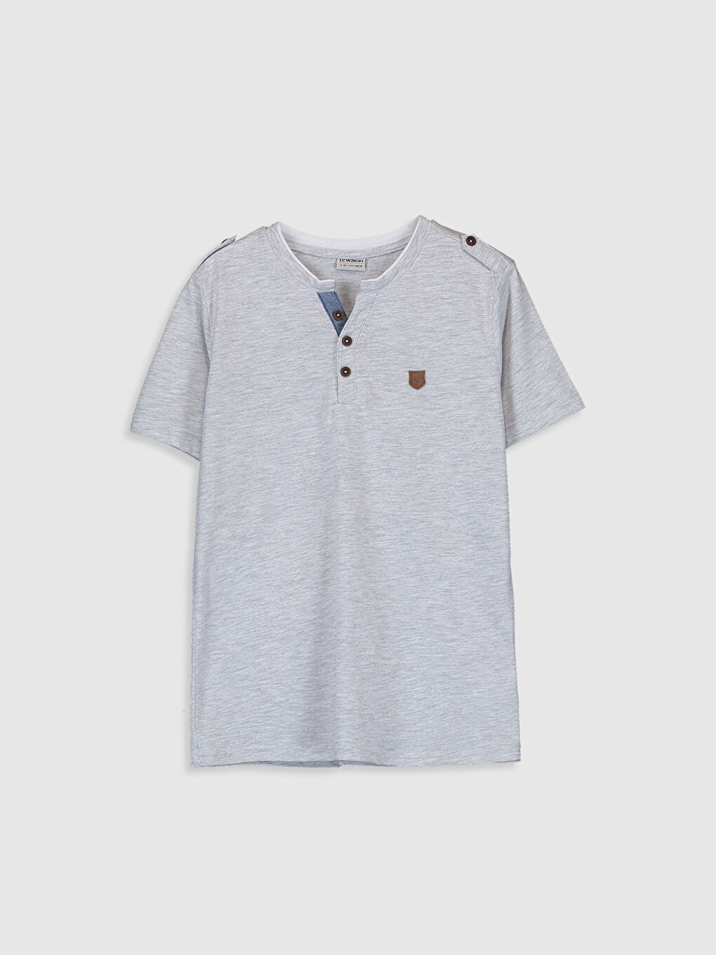 Gri Bisiklet Yaka Basic Kısa Kollu Erkek Çocuk Tişört