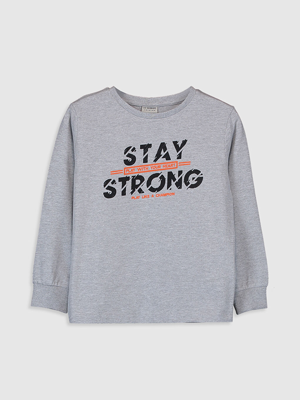 Gri Bisiklet Yaka Uzun Kollu Erkek Çocuk Tişört