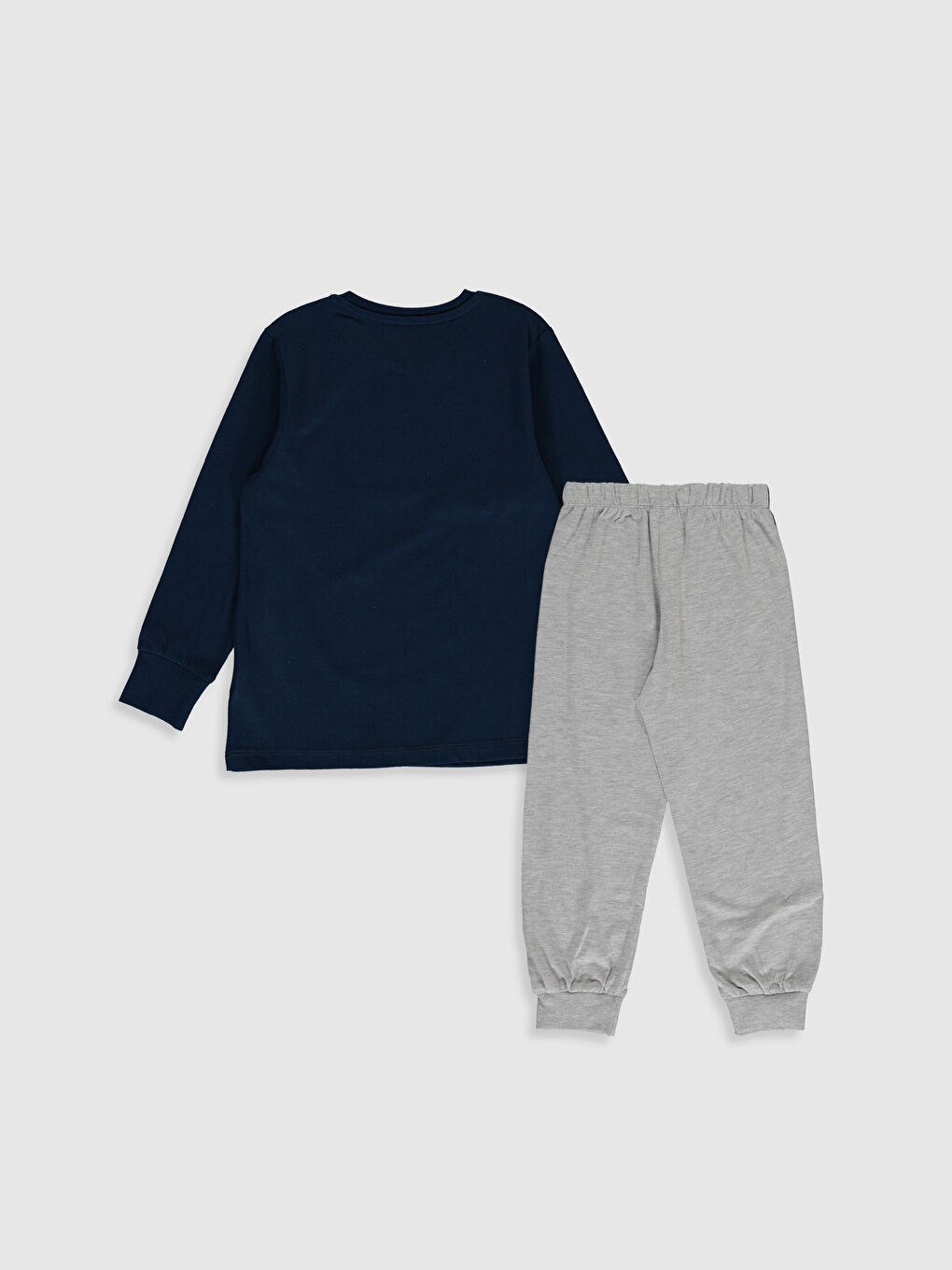 Gri Bisiklet Yaka Uzun Kollu Erkek Çocuk Pijama Takım-1
