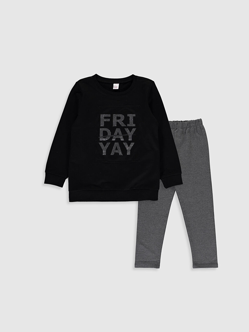 Siyah Bisiklet Yaka Uzun Kollu Kız Çocuk Pijama Takım