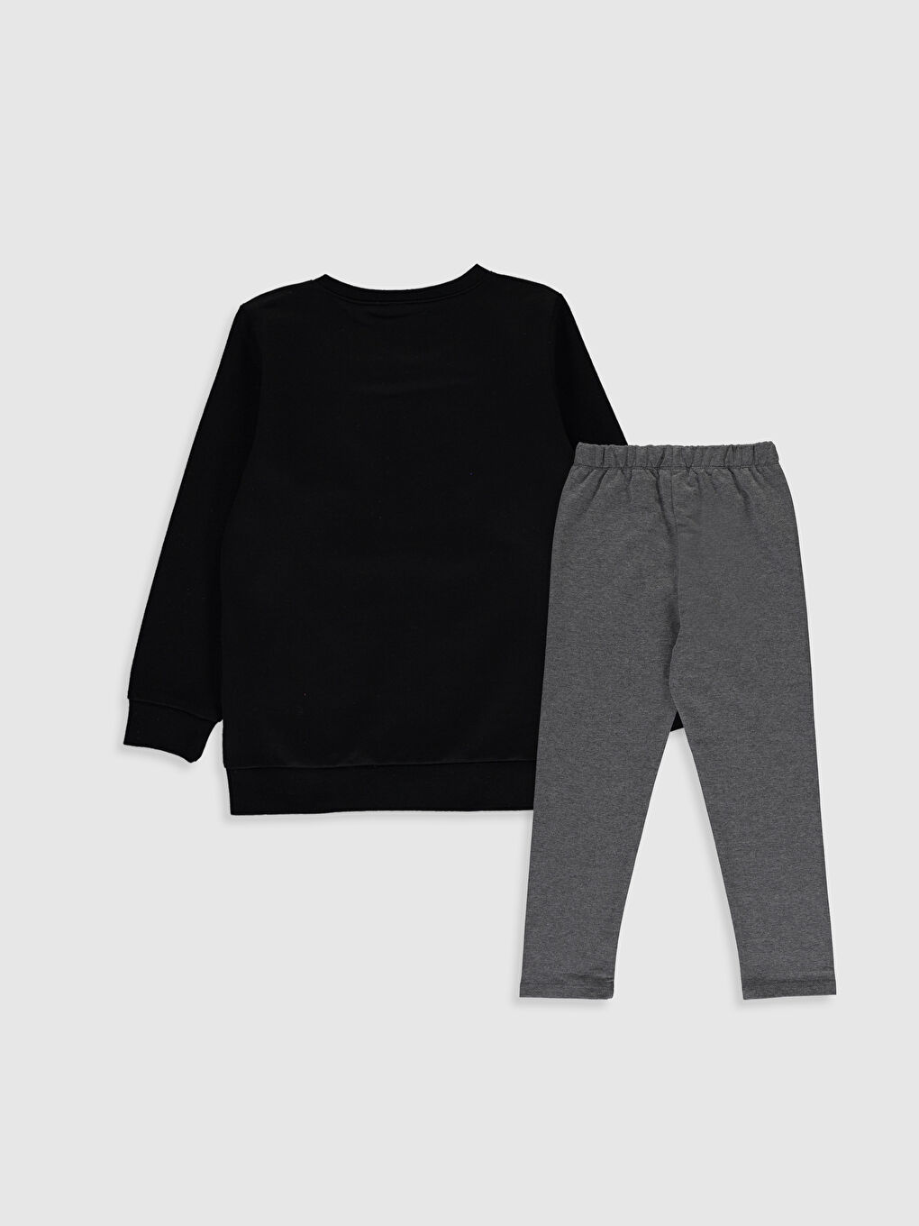 Siyah Bisiklet Yaka Uzun Kollu Kız Çocuk Pijama Takım-1